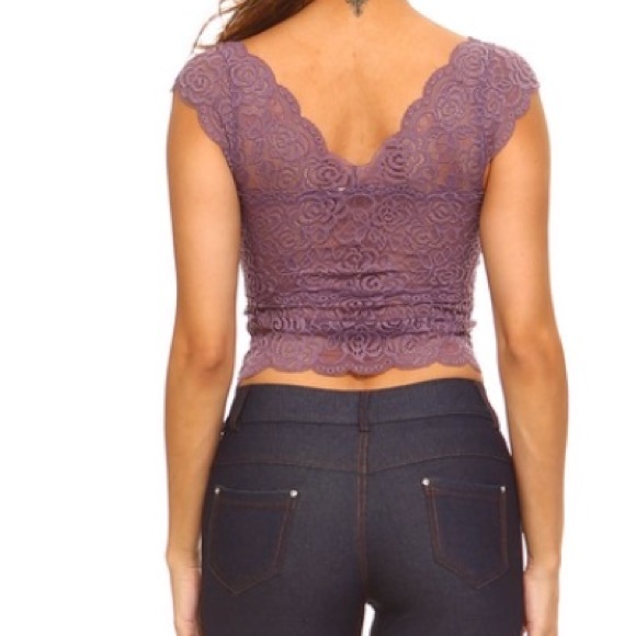 Purple crop top Bralette short sleeve lace - Picture 3 of 5